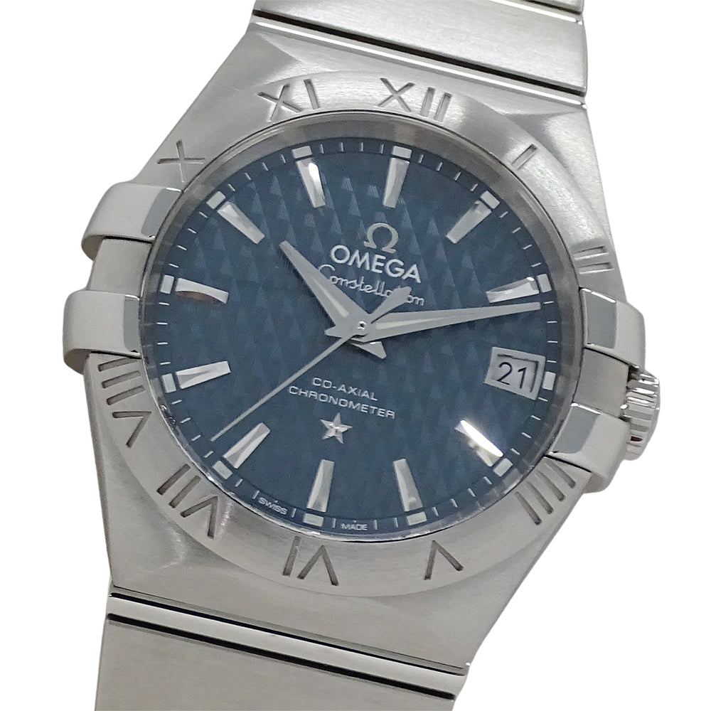 OMEGA オメガ コンステレーション 123.10.35.20.002 メンズ 腕時計 コーアクシャル デイト 自動巻き AT ステンレス SS ブルー 裏スケ 磨き済み 【中古】