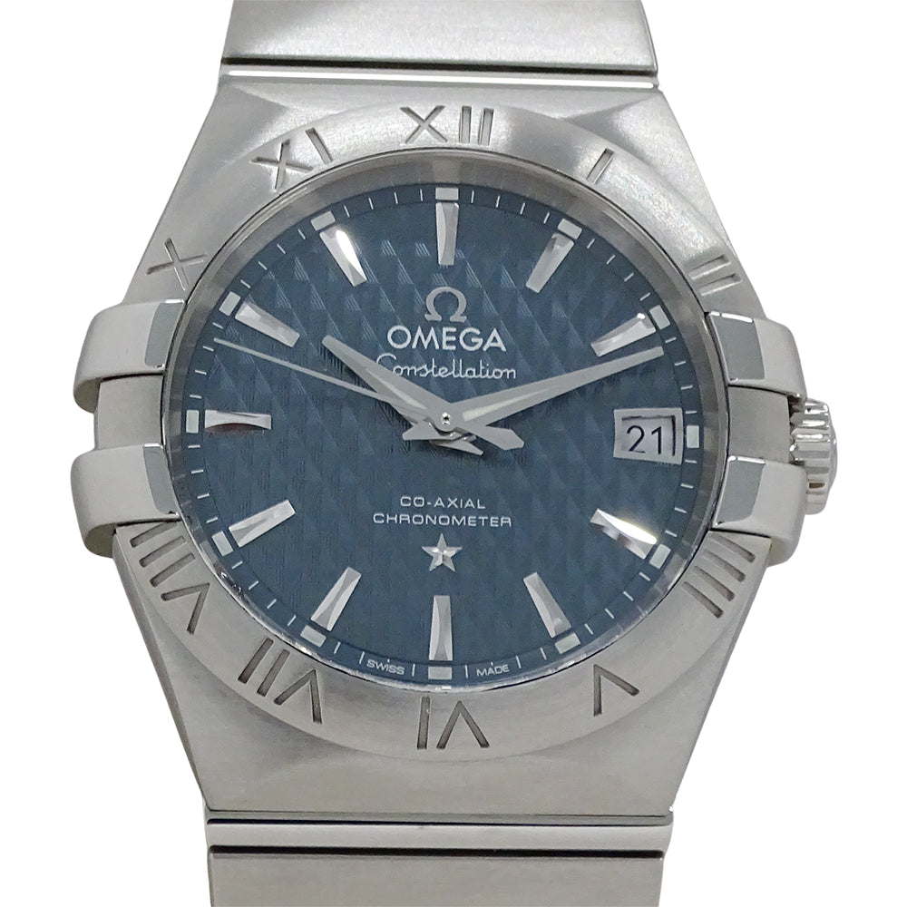 OMEGA オメガ コンステレーション 123.10.35.20.002 メンズ 腕時計 コーアクシャル デイト 自動巻き AT ステンレス SS ブルー 裏スケ 磨き済み 【中古】