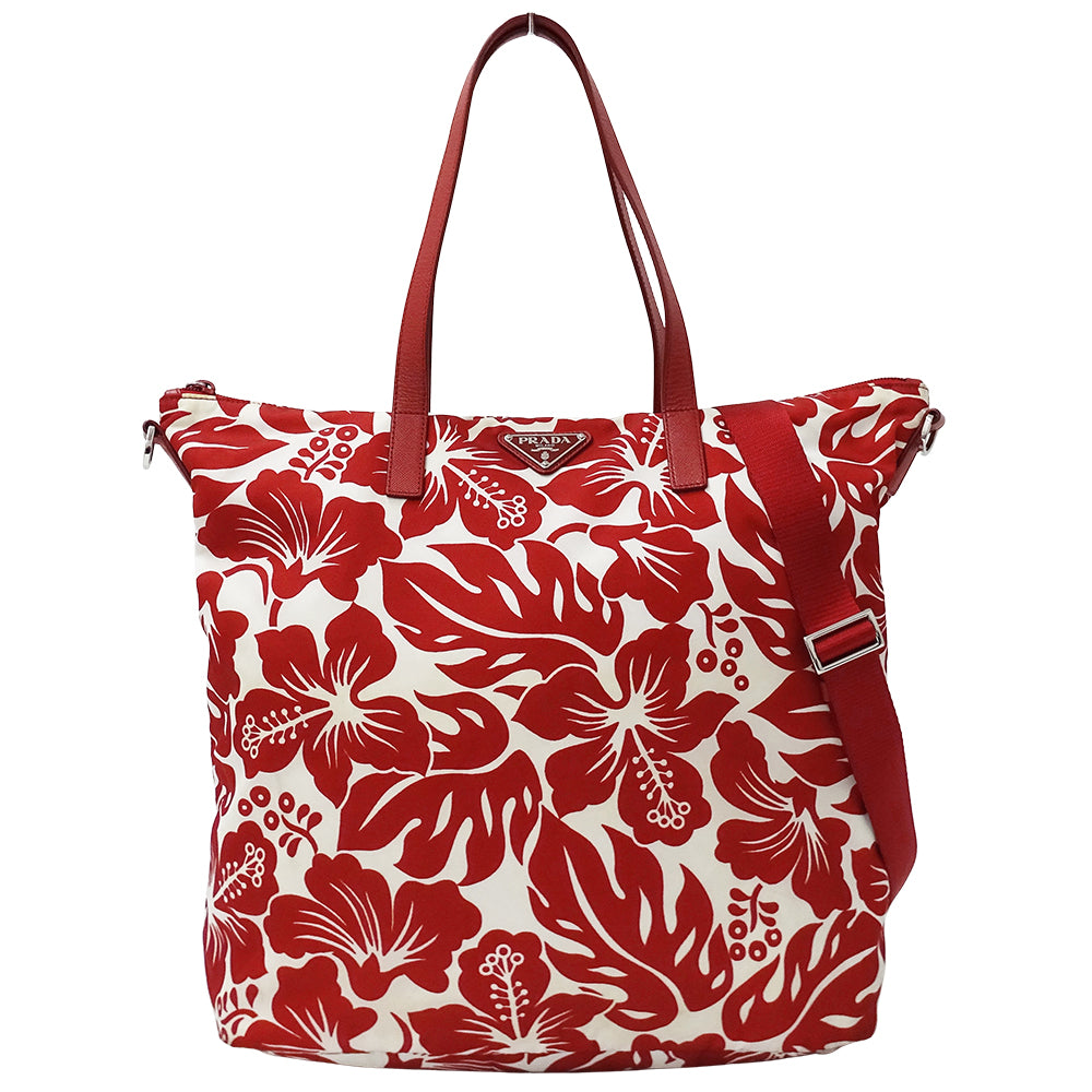 PRADA プラダ トートバッグ ショルダーバッグ 2way レッド ホワイト ナイロン レディース 【中古】