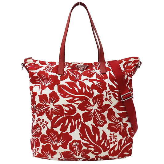 PRADA プラダ トートバッグ ショルダーバッグ 2way レッド ホワイト ナイロン レディース 【中古】