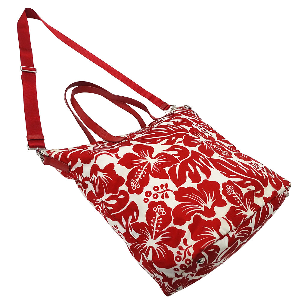 PRADA プラダ トートバッグ ショルダーバッグ 2way レッド ホワイト ナイロン レディース 【中古】