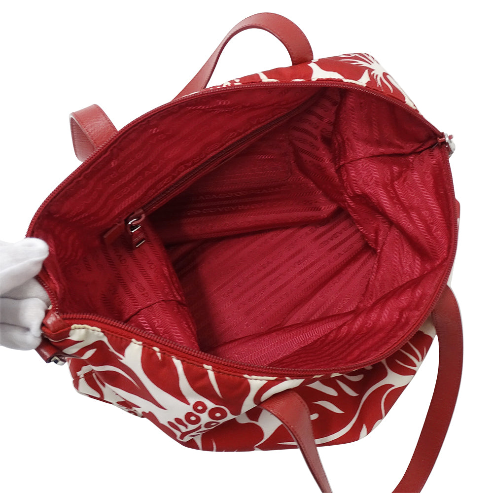 PRADA プラダ トートバッグ ショルダーバッグ 2way レッド ホワイト ナイロン レディース 【中古】