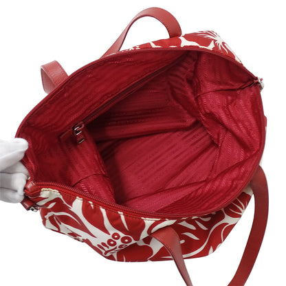 PRADA プラダ トートバッグ ショルダーバッグ 2way レッド ホワイト ナイロン レディース 【中古】