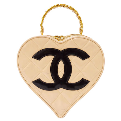 CHANEL シャネル ハートバニティバッグ ハンドバッグ マトラッセ ベージュ ゴールド金具 エナメル レディース 【中古】