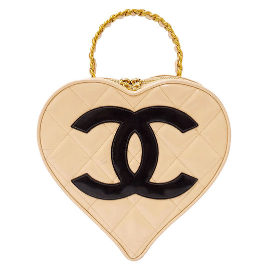 CHANEL シャネル ハートバニティバッグ ハンドバッグ マトラッセ ベージュ ゴールド金具 エナメル レディース 【中古】