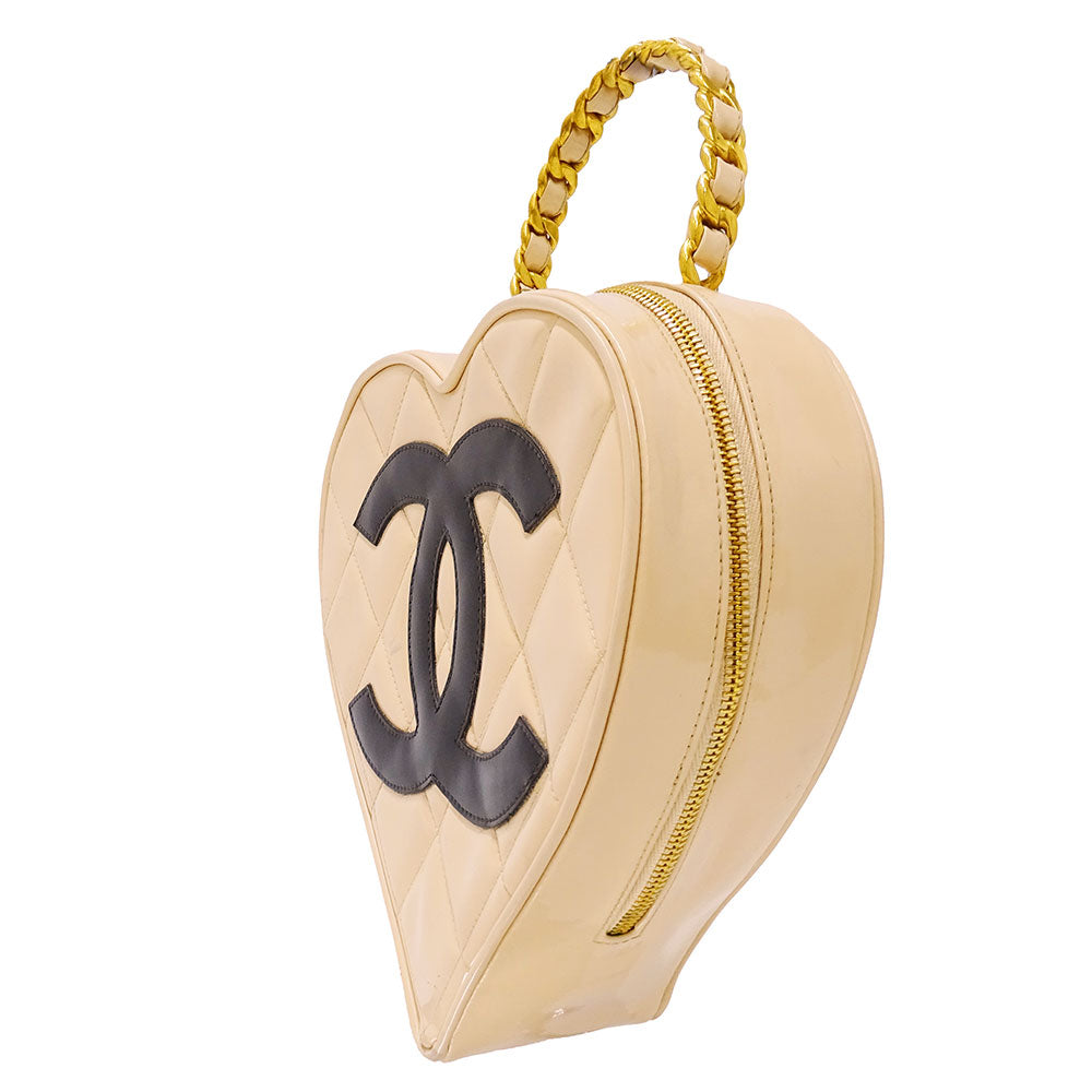 CHANEL シャネル ハートバニティバッグ ハンドバッグ マトラッセ ベージュ ゴールド金具 エナメル レディース 【中古】