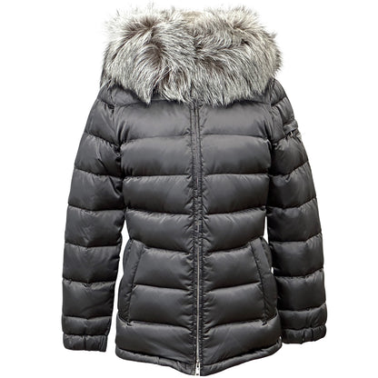 PRADA プラダ ダウンジャケット トライアングルロゴ グレー ナイロン L 40 レディース 【中古】