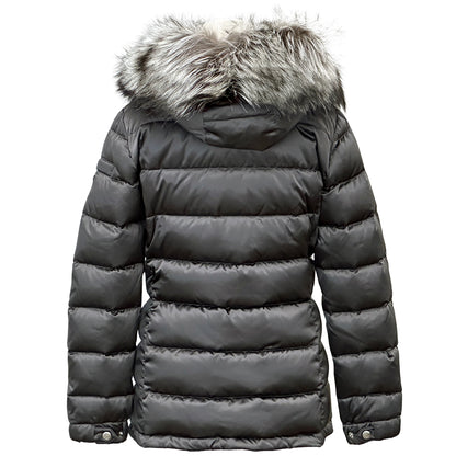 PRADA プラダ ダウンジャケット トライアングルロゴ グレー ナイロン L 40 レディース 【中古】