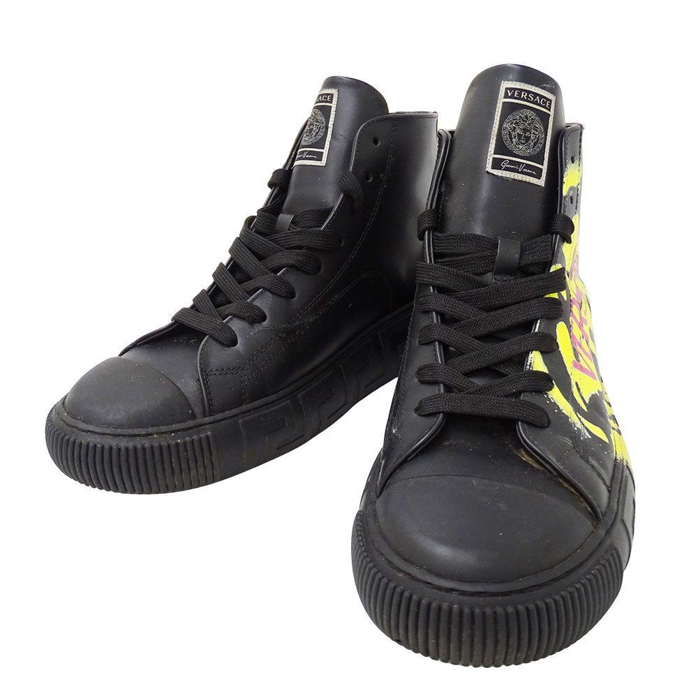 VERSACE ヴェルサーチ スマイル ハイカットスニーカー スニーカー メデューサグレース ブラック レザー メンズ 【中古】