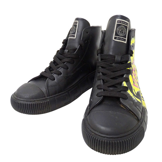 VERSACE ヴェルサーチ スマイル ハイカットスニーカー スニーカー メデューサグレース ブラック レザー メンズ 【中古】
