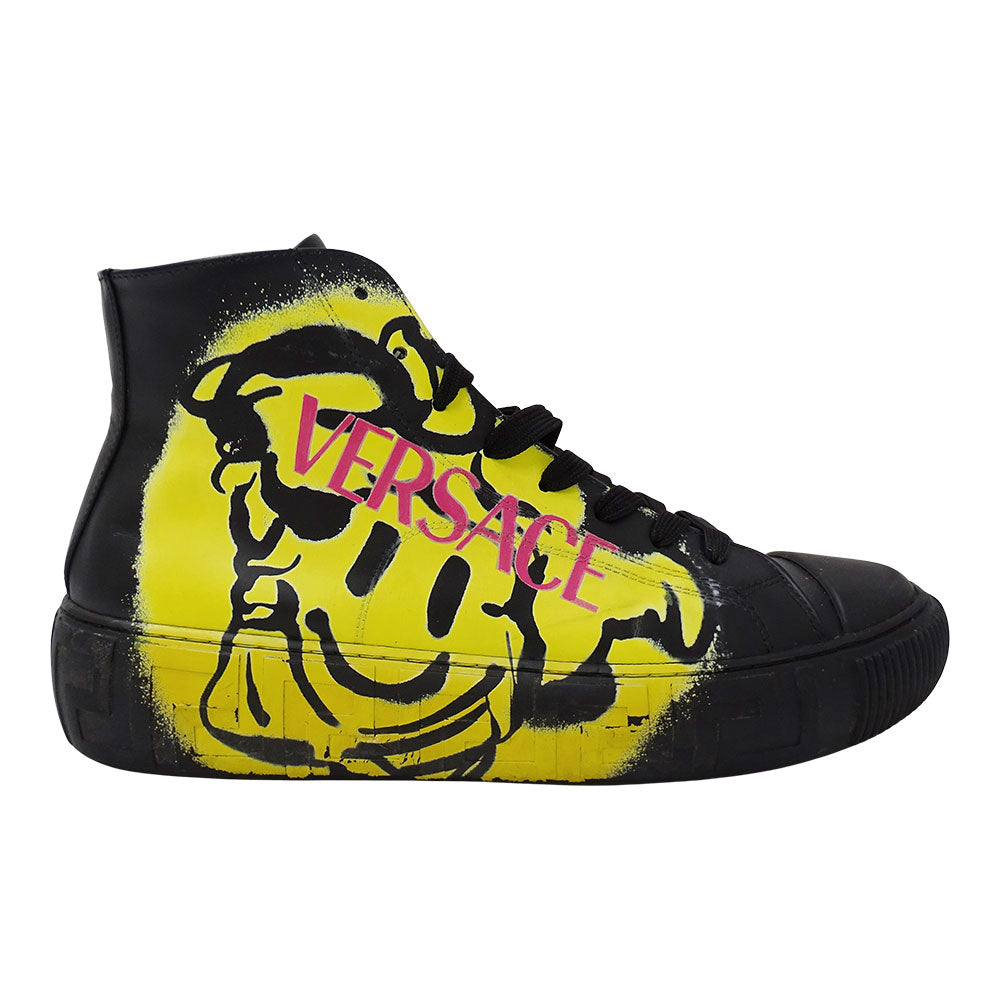 VERSACE ヴェルサーチ スマイル ハイカットスニーカー スニーカー メデューサグレース ブラック レザー メンズ 【中古】
