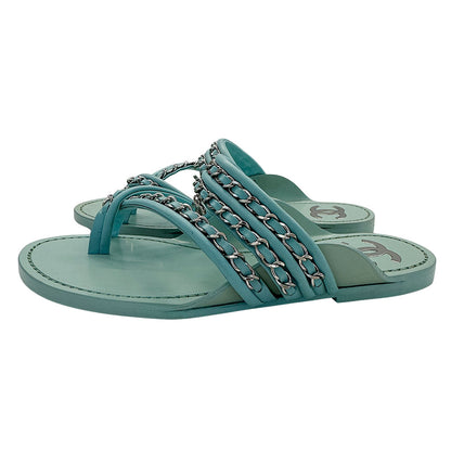 CHANEL シャネル トング サンダル ミントグリーン レザー レディース 【中古】
