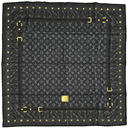 LOUIS VUITTON ルイ・ヴィトン カレ・ニューデニム スカーフ モノグラム ノワール ブラック シルク レディース 【中古】
