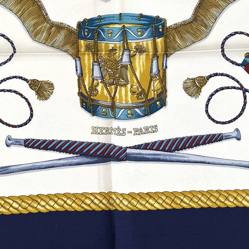 HERMES エルメス カレ90 LES TAMBOURS タンブールの太鼓 スカーフ ネイビー マルチカラー シルク レディース 【中古】