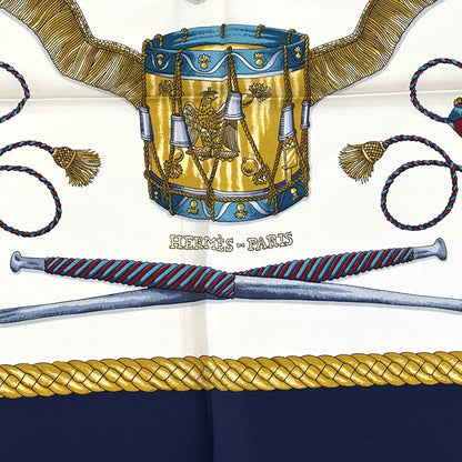 HERMES エルメス カレ90 LES TAMBOURS タンブールの太鼓 スカーフ ネイビー マルチカラー シルク レディース 【中古】