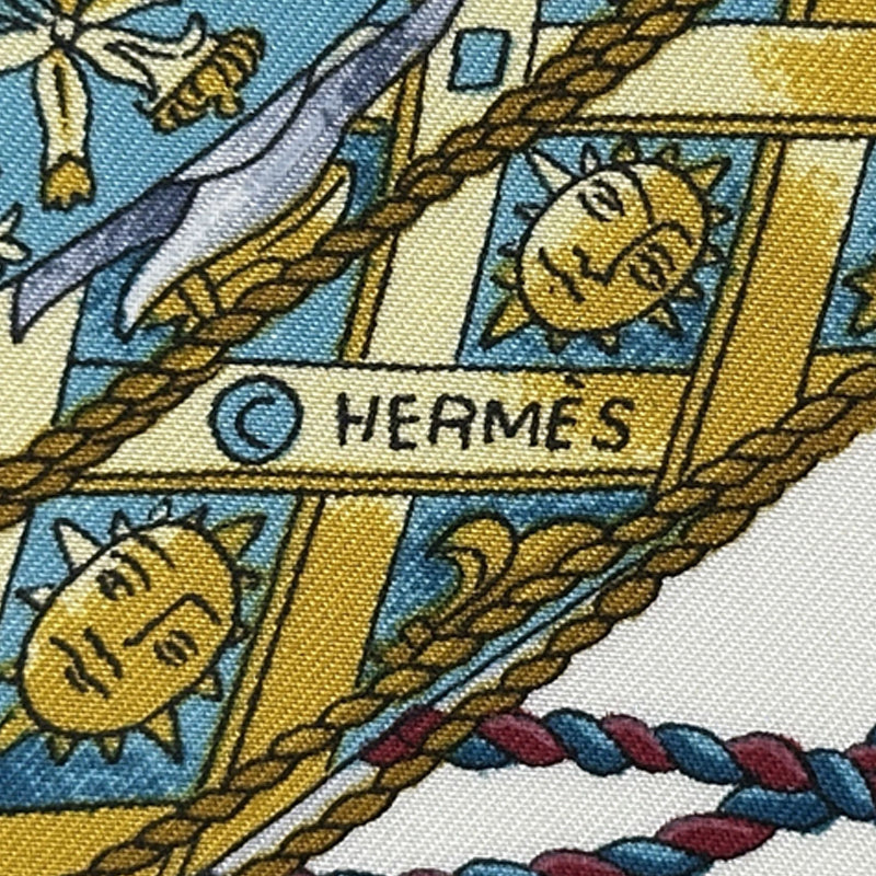 HERMES エルメス カレ90 LES TAMBOURS タンブールの太鼓 スカーフ ネイビー マルチカラー シルク レディース 【中古】