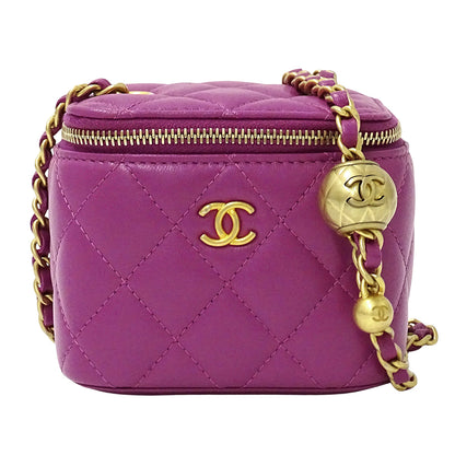 CHANEL シャネル バニティバッグ ショルダーバッグ マトラッセ ココボール パープル ゴールド金具 ラムスキン レディース 【中古】