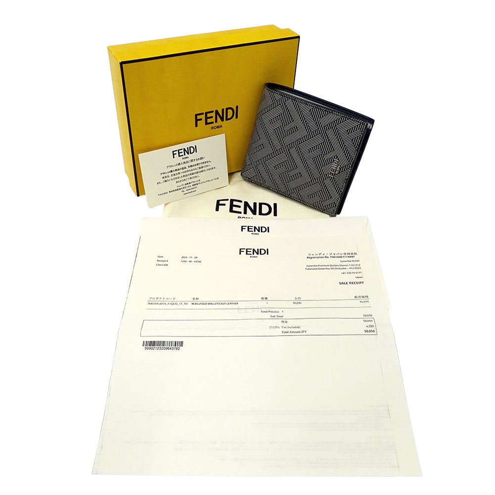 FENDI フェンディ 二つ折り財布 ズッカ ブラック～グレー 7M0169 レザー メンズ 【中古】