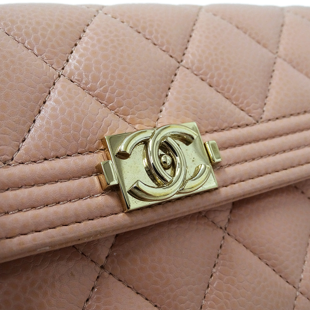 CHANEL シャネル 長財布 ボーイシャネル ピンク ゴールド金具 キャビアスキン レディース 【中古】