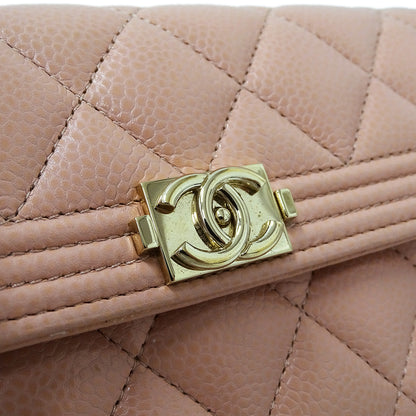 CHANEL シャネル 長財布 ボーイシャネル ピンク ゴールド金具 キャビアスキン レディース 【中古】