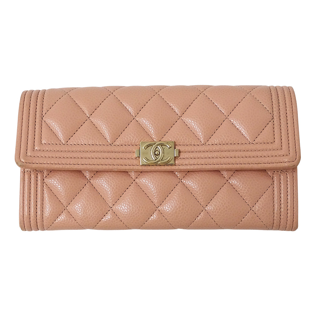 CHANEL シャネル 長財布 ボーイシャネル ピンク ゴールド金具 キャビアスキン レディース 【中古】