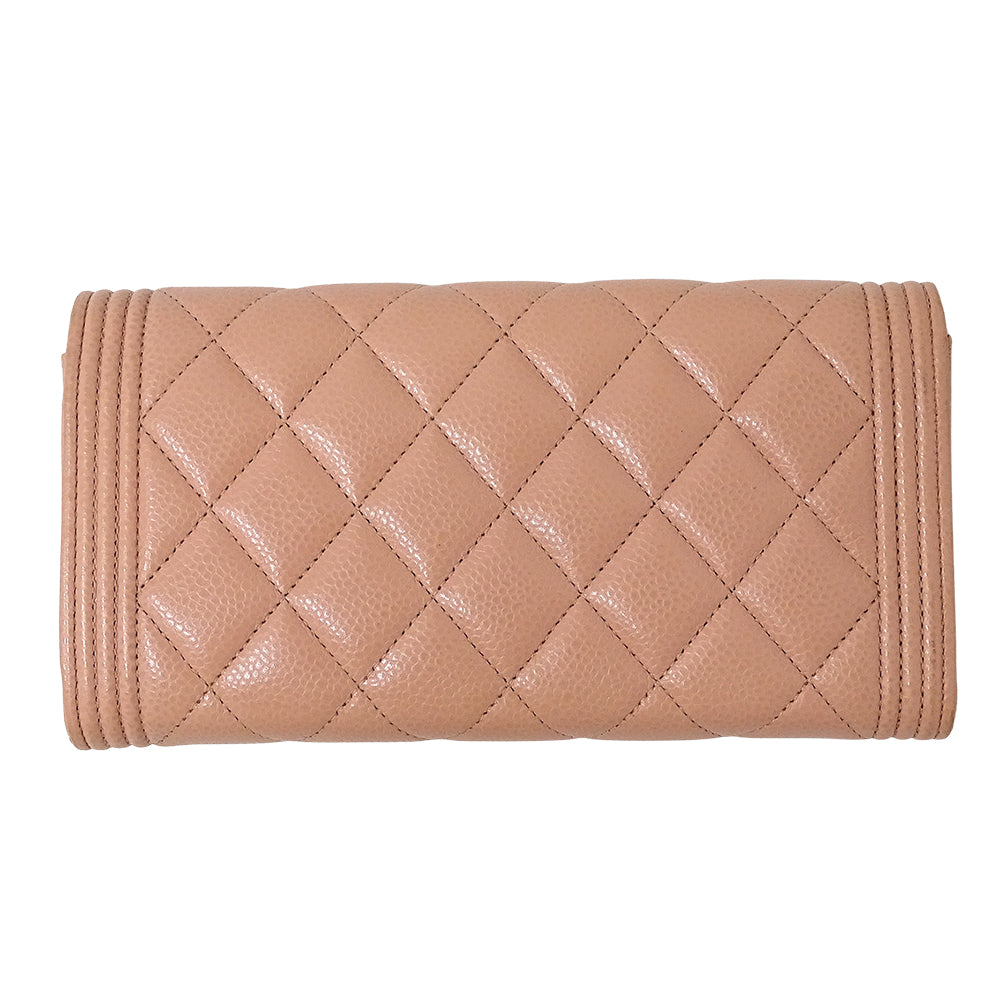 CHANEL シャネル 長財布 ボーイシャネル ピンク ゴールド金具 キャビアスキン レディース 【中古】