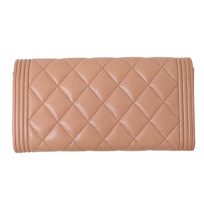 CHANEL シャネル 長財布 ボーイシャネル ピンク ゴールド金具 キャビアスキン レディース 【中古】