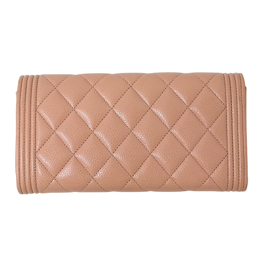 CHANEL シャネル 長財布 ボーイシャネル ピンク ゴールド金具 キャビアスキン レディース 【中古】