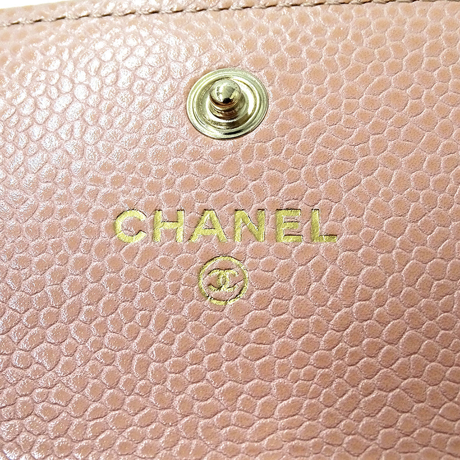 CHANEL シャネル 長財布 ボーイシャネル ピンク ゴールド金具 キャビアスキン レディース 【中古】