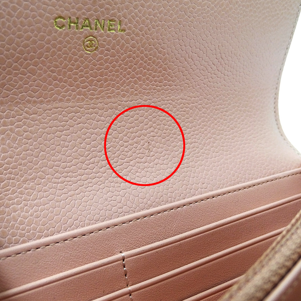 CHANEL シャネル 長財布 ボーイシャネル ピンク ゴールド金具 キャビアスキン レディース 【中古】