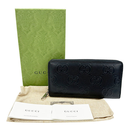 GUCCI グッチ GGエンボス ジップアラウンドウォレット 長財布 ブラック 625558 メンズ 【中古】