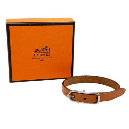 HERMES エルメス アピ1 ブレスレット レザー ブラウン シルバー金具 Mサイズ レディース 【中古】