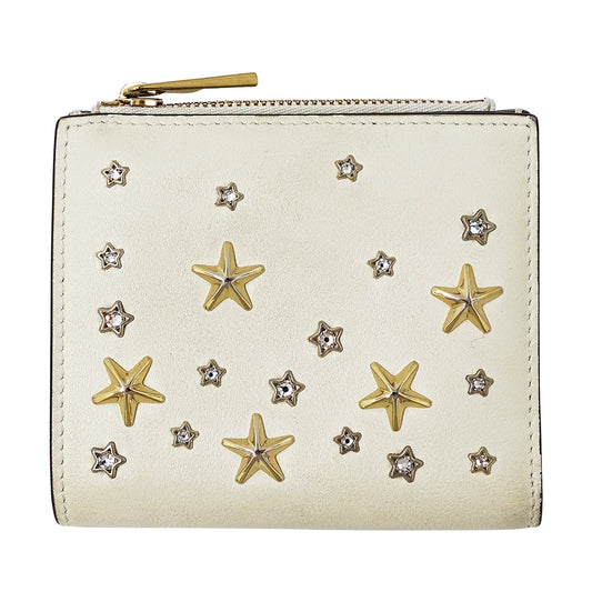 JIMMY CHOO ジミーチュウ 二つ折り財布 ホワイト レザー レディース 【中古】