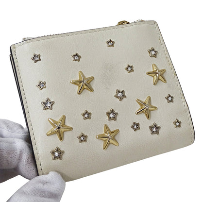 JIMMY CHOO ジミーチュウ 二つ折り財布 ホワイト レザー レディース 【中古】