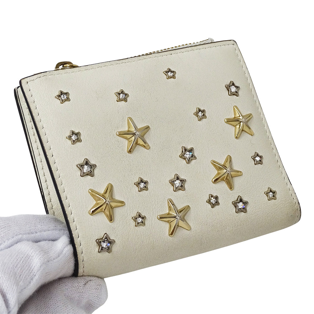 JIMMY CHOO ジミーチュウ 二つ折り財布 ホワイト レザー レディース 【中古】