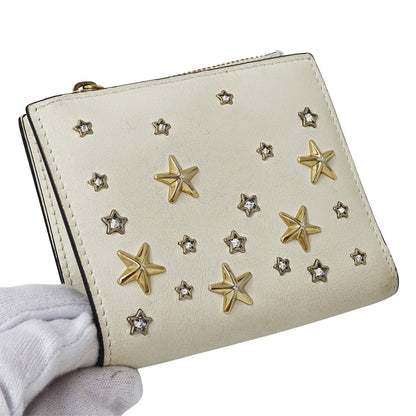 JIMMY CHOO ジミーチュウ 二つ折り財布 ホワイト レザー レディース 【中古】