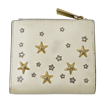 JIMMY CHOO ジミーチュウ 二つ折り財布 ホワイト レザー レディース 【中古】