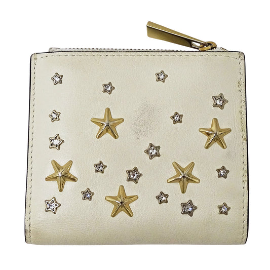 JIMMY CHOO ジミーチュウ 二つ折り財布 ホワイト レザー レディース 【中古】