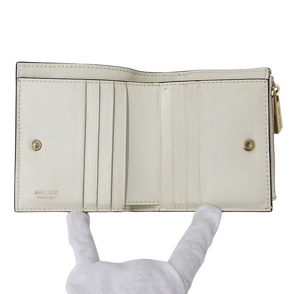 JIMMY CHOO ジミーチュウ 二つ折り財布 ホワイト レザー レディース 【中古】