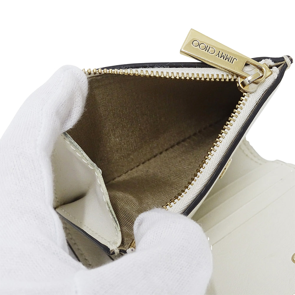 JIMMY CHOO ジミーチュウ 二つ折り財布 ホワイト レザー レディース 【中古】