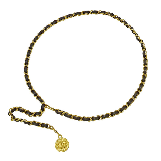 CHANEL シャネル チェーンベルト ブラック ゴールド レザー レディース 【中古】