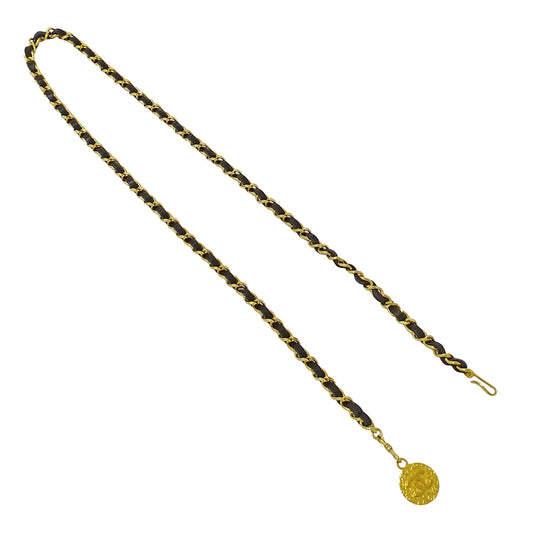 CHANEL シャネル チェーンベルト ブラック ゴールド レザー レディース 【中古】