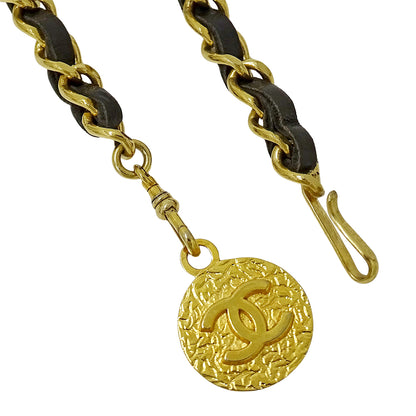 CHANEL シャネル チェーンベルト ブラック ゴールド レザー レディース 【中古】