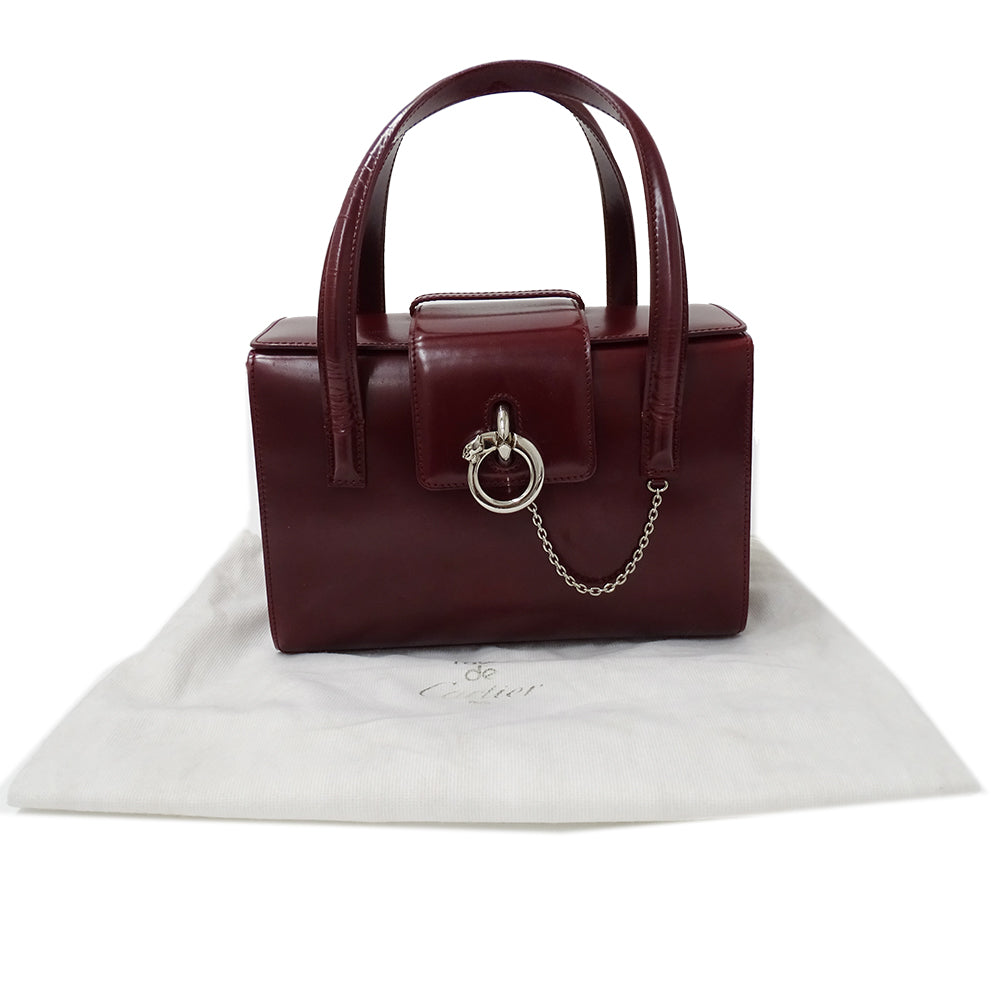 Cartier カルティエ パンテール ハンドバッグ ボルドー パテントレザー レディース 【中古】
