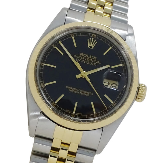 ROLEX ロレックス デイトジャスト 16013 88番台 メンズ 腕時計 自動巻き AT SS YG ブラック OH･磨き済み【中古】