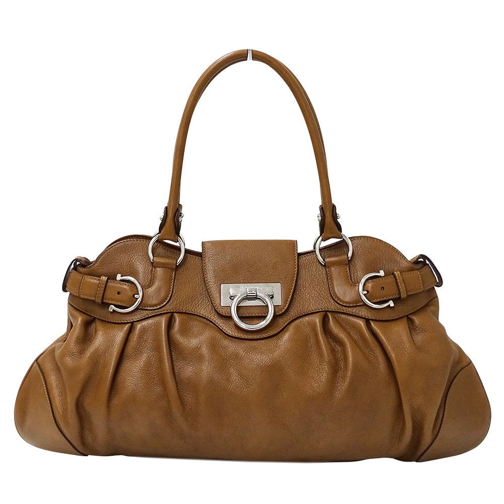 Ferragamo フェラガモ ショルダーバッグ ガンチーニ ブラウン レザー レディース 【中古】