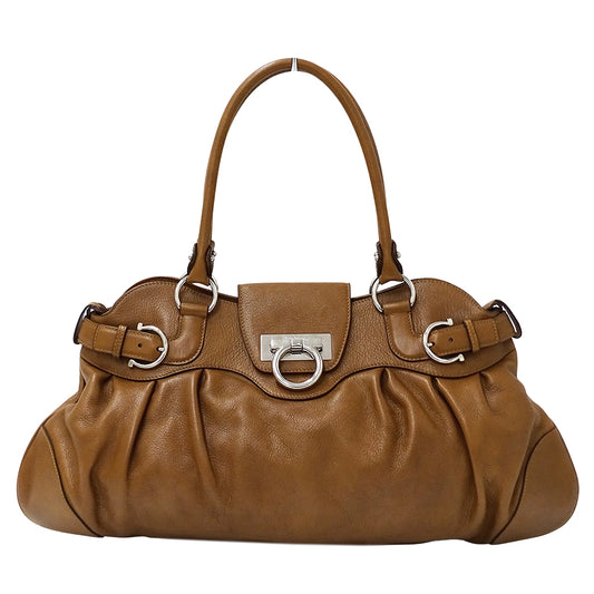 Ferragamo フェラガモ ショルダーバッグ ガンチーニ ブラウン レザー レディース 【中古】
