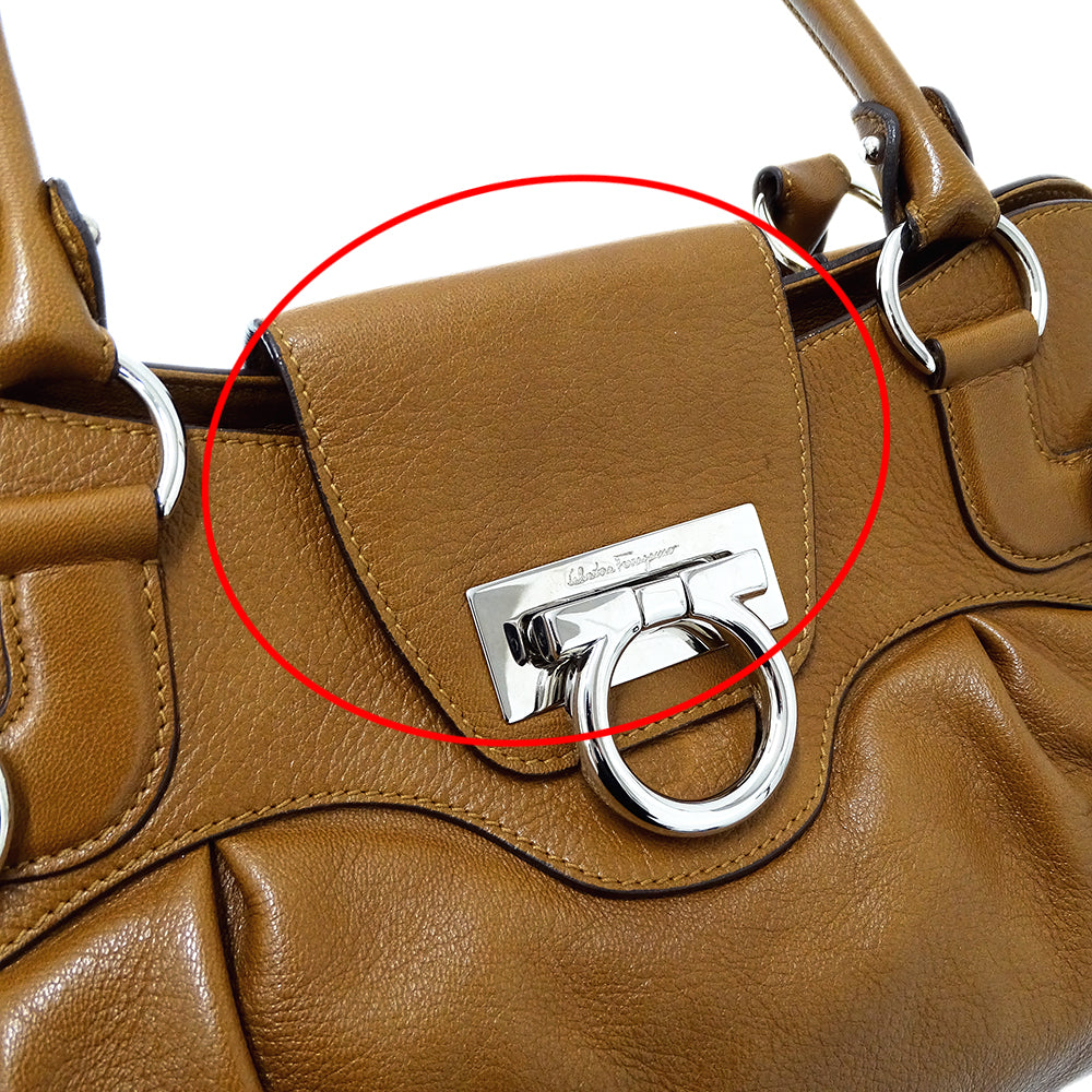 Ferragamo フェラガモ ショルダーバッグ ガンチーニ ブラウン レザー レディース 【中古】