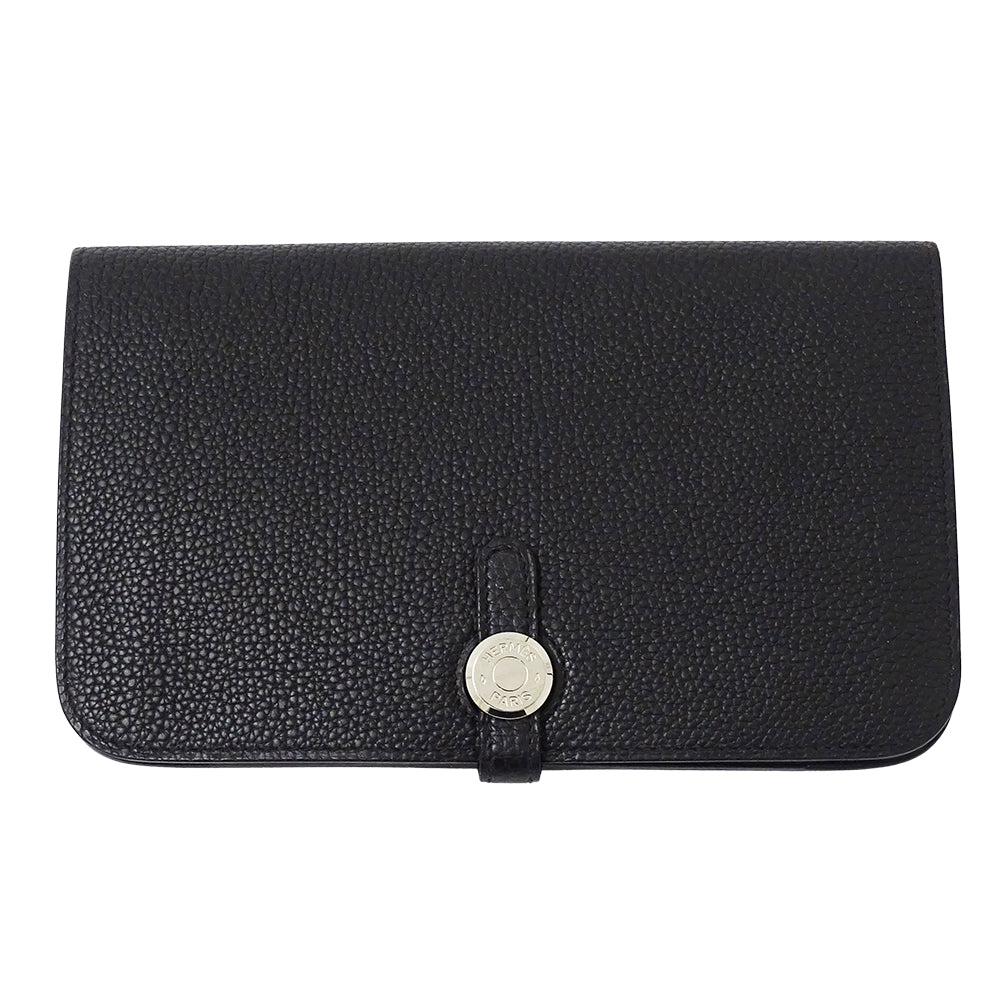 HERMES エルメス ドゴン GM 長財布 ブラック シルバー金具 トゴ レディース メンズ 【中古】