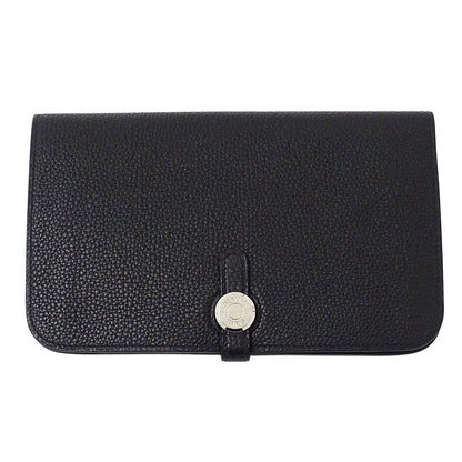 HERMES エルメス ドゴン GM 長財布 ブラック シルバー金具 トゴ レディース メンズ 【中古】